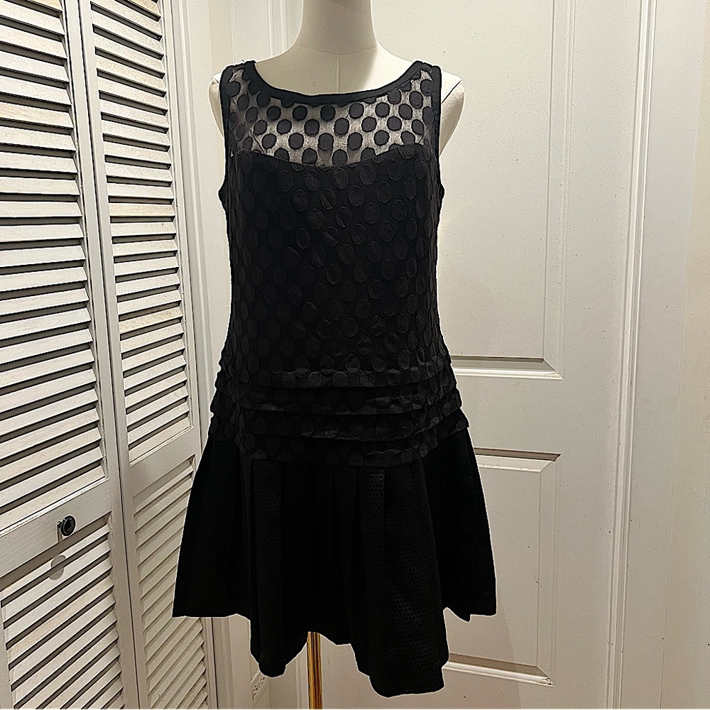 NWT Ann Taylor Black Drop Waist Sleeveless Sheer Pleated Skirt Dress- Size 6